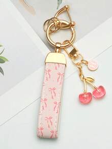 1pc Elegant Printed PU Leather Keychain With Rust-Resistant Zinc Alloy Ring, Decorated With Stylish Letter Charm - Fashionable Women's Accessory For Car Keys, House Keys, And Gift-Giving, Durable Keychain
