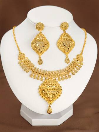 3 件套奢华精致向日葵圆形镀 18k 金项链耳环套装，适合女士女孩婚礼派对日常佩戴