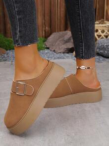 Damen Große Größen Metall Schnallen Stilvolle Frühling/Herbst Neue Bequeme Slip-On Mule Pantoffeln, vielseitige hochwertige einfache Loafers