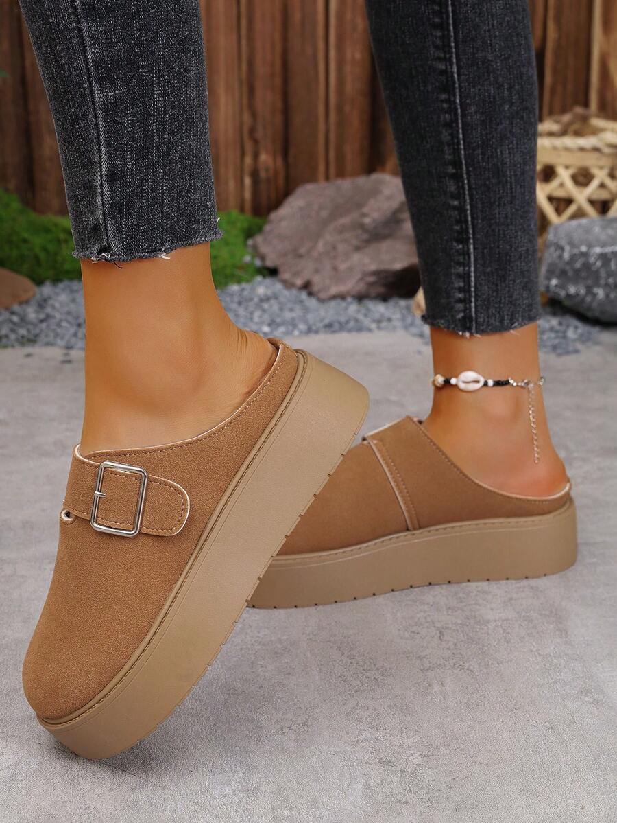 Damen Große Größen Metall Schnallen Stilvolle Frühling/Herbst Neue Bequeme Slip-On Mule Pantoffeln, vielseitige hochwertige einfache Loafers