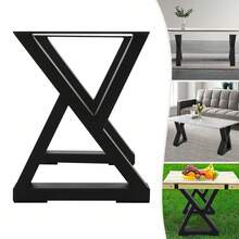 2*Table Legs Black Metal Base X-Shaped 40cm High - Black - View 2