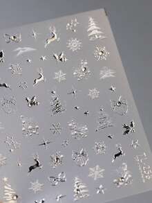 2025圣诞美甲贴纸，1张5D圣诞树和蝴蝶结美甲贴纸，5D浮雕自粘美甲贴纸，DIY奢华新年美甲装饰贴纸，带水钻 - 彩色 - 查看 4