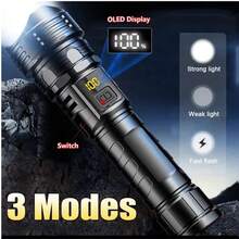 Rechargeable Super Bright LED Flashlight, Compact Handheld Flashlight With Zoom Function, Suitable For Outdoor Camping, Fishing, Hunting, Hiking, Adventure And Emergency, Built-In Battery - Black - View 6