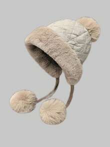 Classic Autumn/Winter Fashion New Knitted Hat, Korean Style Thickened Fleece Lining, Women Versatile Casual Cycling Furry Baseball Cap, Solid Color, Polyester Fiber Soft Decoration, Autumn/Winter Fall