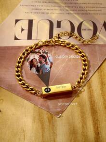 Pulsera de proyección de foto personalizada, pulsera de eslabón cubano de acero inoxidable con nombre personalizado, regalo de pareja para el Día de San Valentín - Multicolor - Ver 4