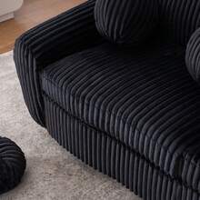 Modern Sofa For Living Room, 84" Corduroy Sofa Couch, Sectional Love Seat Couch, Upholstered Sofa For Apatment Bedroom Home Office - 黑色 - 查看 10