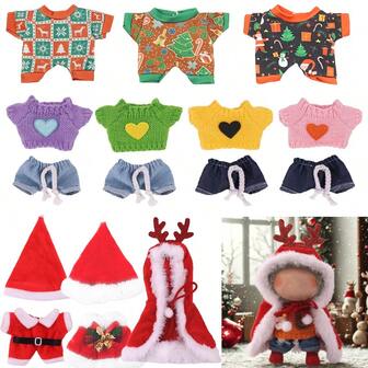 17 厘米盲盒钥匙扣毛绒娃娃服装套装，包括连体衣、补丁、毛衣、裤子、披肩、圣诞服装配饰（不含娃娃）