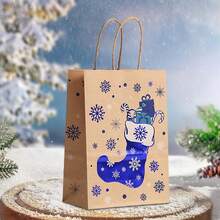 6/12/18/24pcs Kraft Paper Gift Bags With Hot Stamping Effect, Santa Claus, Reindeer, Christmas Tree Pattern, Suitable For Christmas Party Decoration, Birthday Party Favors