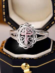 1 件玫瑰金基督教十字架戒指，适合女士女孩耶稣基督戒指宗教珠宝情人节礼物、妈妈、母亲节礼物 - 玫瑰金 - 查看 3