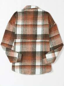 200g Retro Plaid Loose Flannel Shirt, American Casual Jacket, Lively Vibe, Casual Jacket, Cozy Knit Fabric - Brown - View 5
