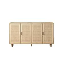 158CM Elegant And Functional 4-Door Rattan Decorative Storage Cabinet For Bedroom, Living Room, Office, Black; 158CM Elegant And Functional 4-Door Rattan Cabinet For Bedroom, Living Room, Office - 天然+刨花板 - 查看 11