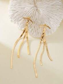 1pair Minimalist Design Long Tassel Snake Bone Chain Earrings - Gold 1 Pair - View 2