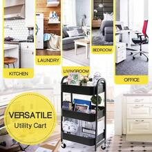 WILLINGTE Carrito de Almacenamiento Metal con 3 Niveles, Carrito de Utilidadóvil, Organizador con Ruedas, Fácil de Montar para Oficina para Baño, Cocina, Salón, Oficina (Negro) - rosa - Ver 2