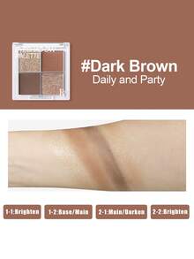 四色闪亮眼影盘，哑光高光修容，持久显色，顺滑易晕染配方，适合毕业典礼、度假、夏季、秋季、Y2K风格等场合。色彩鲜艳，打造派对、海滩、旅行、露营、户外活动、校园、节日等场合的迷人妆容，也是馈赠亲友、玫瑰女孩角色扮演的理想之选，营造迷人氛围。 - 02#深棕色 - 查看 5