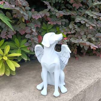 1pc New Angel Dog Statue, Creative Pet Dog Memorial Tombstone, Outdoor Garden Resin Decor