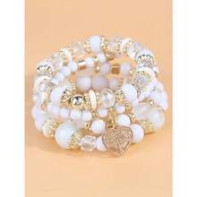 4pcs/Set Heart Charm Beaded Bracelet Valentines,Mom,Mother,Mother's Day,Gift - 白色 - 查看 4