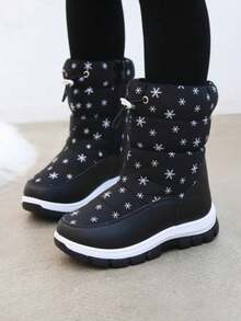 Kinder Winter Neue Stiefel, Jungen & Mädchen Dicke Warme Schneestiefel, Schneeflocken Dekor, Wasserdicht Rutschfest Weiche Sohle Outdoor Winter Stiefel