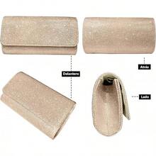 REKOBON Bolso de Noche Carteras de Embrague para Mujer, Bolso de Noche de con Purpurina con Cadena, Bolsos Cruzados de con Sobre de Hombro para Mujer Brillante - Champán - Ver 9
