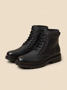 Men's Dress Oxford Fashion And Comfort Ankle Lace Up Casual Business Derby Black Boots For Business Trips And Outdoor Activities - 黑色 - 查看 1