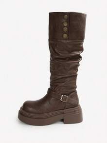 Fashion Reversible Thick Sole Tall Boots For Women, Autumn/Winter New Chunky Heel Over-The-Knee Riding Boots - Brown - View 10