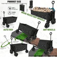 Foldable Beach Wagon Cart Heavy Duty Portable Beach Trolley Utility Collapsible Wagon With Big AllTerrain 10cm Beach Wheels And Adjustable Handle Folding Travel Cart Load Capacity 200kg Black - 坦克黑 - 查看 1