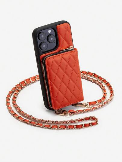 1pc Rhombus Fragrant Phone Pouch/Case, Luxury Quilted Leather With Sheep Wool Pattern, Crossbody Strap, Coin & Card Slots, Portable Protective Cover For Women, Fits 17, 16, 15, 14, 13, 12, 11, Galaxy, Available In Black, Apricot, Pink, Camel, Burgundy, Purple, Orange, Onyx Black, Elegant White
