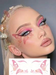 6pcs Colorful Butterfly Temporary Tattoo Stickers, Waterproof Glitter Eye Makeup Stickers, Suitable For Halloween, Valentine's Day, Festival Parties, Prom, Dates And Other Occasions - Multicolor - View 5