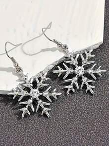一对简约雪花形耳环，适合日常佩戴和圣诞节假期 - 銀色 - 查看 3