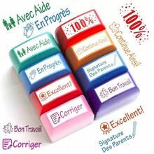2pcs Colorful French Teacher Evaluation Stamp, Automatic Ink-Emitting Stamp – Ideal For Grading Home Assignments, Collecting Parent Signatures, Motivating Students, And Rewarding Good Behavior. Perfect For Back-To-School Supplies, And Ideal Gifts For Thanksgiving, Christmas, And Saudi National Day Celebrations.