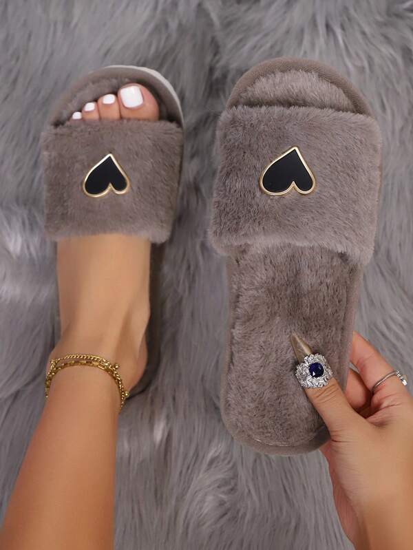نعال منزلية نسائية ناعمة ومريحة على شكل قلب من الفرو، مفتوحة من الأمام، خفيفة الوزن، مناسبة للاستخدام في غرفة المعيشة والنوم، لجميع الفصول