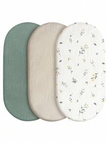 GLLQUEN BABY 3 tấm ga trải giường cũi trẻ em hình bầu dục/chữ nhật bằng vải muslin cotton, đạt chứng nhận Oeko-Tex, có thể dùng làm tấm lót thay tã. - màu xanh lá - Xem 12