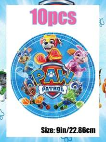 Paw Patrol Cartoon Blue Theme Party Tableware Set (Paper Cups/Plates/Cake Dishes/Dessert Plates) - Party Supplies Disposable Party Decorations For Christmas/Birthday Celebration - Multicolor - View 5