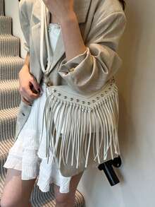 New Stylish And Simple Retro Tassel Messenger Bag Female Spring 2026 New Soft Leather Envelope Shoulder Bag, Suitable For Commuting To Work, School, Shopping, Dating, Travel And Other Occasions. - trắng - Xem 4