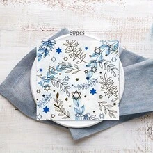 20 pièces/40 pièces/60 pièces, Serviette en papier motif fleur bleue et étoile à cinq branches - 2 couches 33 x 33 cm Serviette de cocktail convenant à la décoration de la maison et du restaurant, idéale pour les fêtes, les événements et l'usage quotidien, vaisselle de fête, vaisselle d'événement, vaisselle décorative