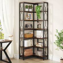 LITTLE TREE Corner Shelf, 7-Tier Industrial Corner Bookshelf, 78.7 Inch Tall Storage Organizer, Wood And Metal Etagere Bookcase, Freestanding Display Shelf For Living Room, Kitchen, Home Office, Rustic Brown - 棕色 - 查看 1