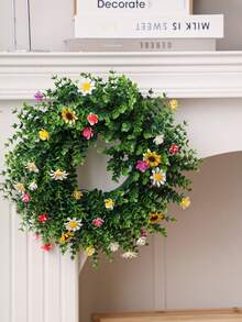 1/2 pièces Couronnes artificielles colorées, couronnes d'eucalyptus, couronnes de marguerites, plantes artificielles, fleurs artificielles, vert, matériau en PE. Convient pour la décoration des dortoirs d'école, des bureaux, des rassemblements extérieurs, des occasions festives, des fêtes d'anniversaire, des entrées de maison, des halls d'hôtel, des restaurants, des salons, des chambres à coucher, des banquets de mariage, des cuisines, des jardins et des décorations de Noël.