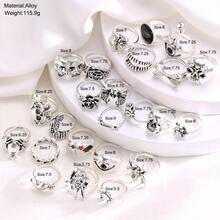 24 Pieces/Set Of Dark Style Hip-Hop Skull Spider Card Exaggerated Retro Rings, Punk Style Rings, Can Be Stacked And Matched By Yourself, Suitable For Wearing At Theme Events And Gatherings - 彩色 - 查看 2
