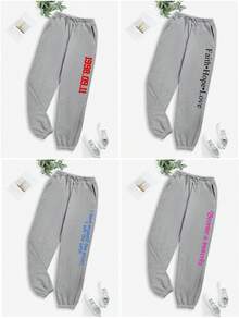 Custom Women's Sports Pants - Custom Fleece Thick Pants, Add Your Text, Choose Your Favorite Font And Color, Customize Special Sports Pants, Sports Pants Customization, Custom Autumn And Winter Fleece Sports Pants, With Pockets And Drawstrings, Design Personalized Pants As A Gift For Girlfriends, Family, Anniversaries, Holidays, Etc. Custom Gifts, Custom Pants, Custom Text Pants, Women's Pants - Light Grey - View 2