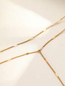 Aomogo 1pc Stainless Steel Double Layer Women Necklace, Long Pendant Necklace With Beaded Y-Shape Chain And Round Ball Pendant, Everyday Wear - necklace - View 11