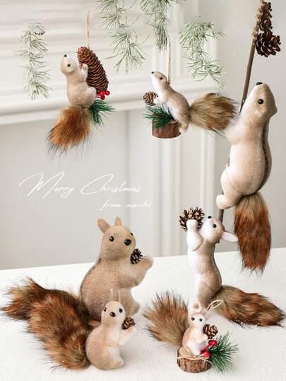 1 个圣诞节棕色逼真 3D 泡沫松鼠挂饰，具有富有表现力的眼睛和摆动的手臂 - 柔软的棕色和白色毛绒质地，带有挂环，适合室内和室外使用，可用于圣诞节、新年和冬季家居装饰