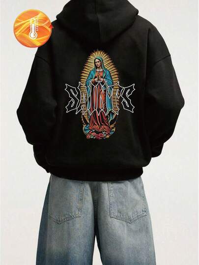 加大码男士新款连帽衫，街头时尚黑色连帽衫，加州英语印花长袖休闲印花白色英文图形百搭黑色抽绳连帽衫，男士运动装，Y2K 风格，适合日常穿着，秋冬