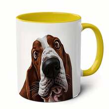 1pc Basset Lover's Ceramic Mug - 11oz Insulated Cup For Hot & Cold Drinks, Cute Full-Body Dog Design, Perfect Gift For Pet Owners, Hand Wash Only, Dog Mug - All White - View 11