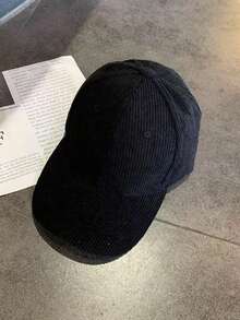 1pc Minimalist Solid Color Corduroy Baseball Cap, Suitable For Spring, Autumn, And Winter Daily Wear, ,Summer,Beach,Hat,Holiday,Travel - Black - View 6