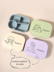 1340ml 1pc Custom Name & Pattern Silicone Kids Lunch Box,4-Compartment Bento, Leakproof (Personalized Gift For School) - Multicolor - View 2