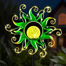 Solar Lights Outdoor Garden Decor, Blue Metal Sun Crackle Glass Globe Stake Waterproof 30LED Decorations Unique Gifts For Women,Mom,Outside, Patio,Lawn,Yard,Pathway-734997 - 綠色 - 查看 1