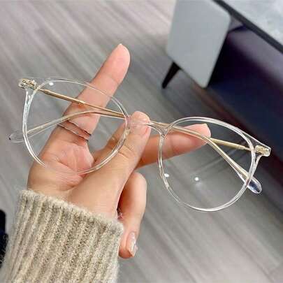 1pc TR Frame Oval Fashion Non-Prescription Glasses, Suitable For Daily Computer, Gamer Eye Protection