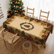 1pc Christmas Reindeer & "Merry Christmas" Printed Tablecloth, Holiday Dining Table Decor, Rectangular Polyester Material, Washable & Reusable, Suitable For Home, Restaurant, Living Room Gatherings, Christmas Theme Parties, Indoor/Outdoor Use - Multicolor - View 2