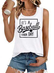 It's A Baseball Kinda Day Typography Design Womens Loose Fit Casual Tank Tops Black Grey White - trắng - Xem 1