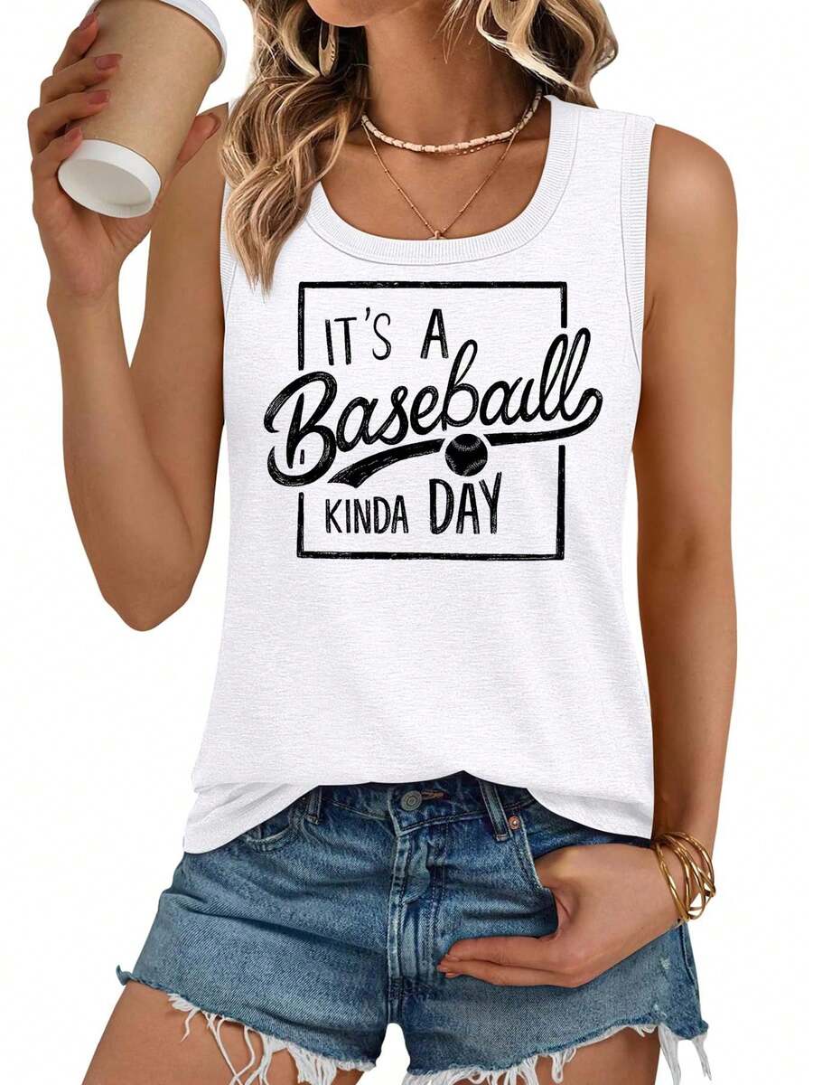It's A Baseball Kinda Day Typography Design Womens Loose Fit Casual Tank Tops Black Grey White - trắng - Xem 1