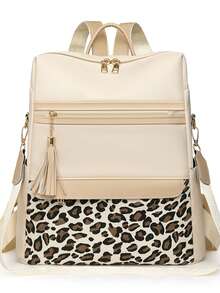 Rucsac anti-furt cu ciucuri și imprimeu leopard, poșetă pentru femei, geantă de zi la modă multifuncțională, geantă de călătorie ușoară cu mai multe buzunare, geantă de școală simplă cu capacitate mare, geantă de cărți convenabilă, pentru studenți, călătorii în vacanță, călătorii de afaceri, naveta zilnică, cumpărături, birou, întâlniri, activități în aer liber, cadou de ziua de naștere, cadou de sărbători, rucsacuri